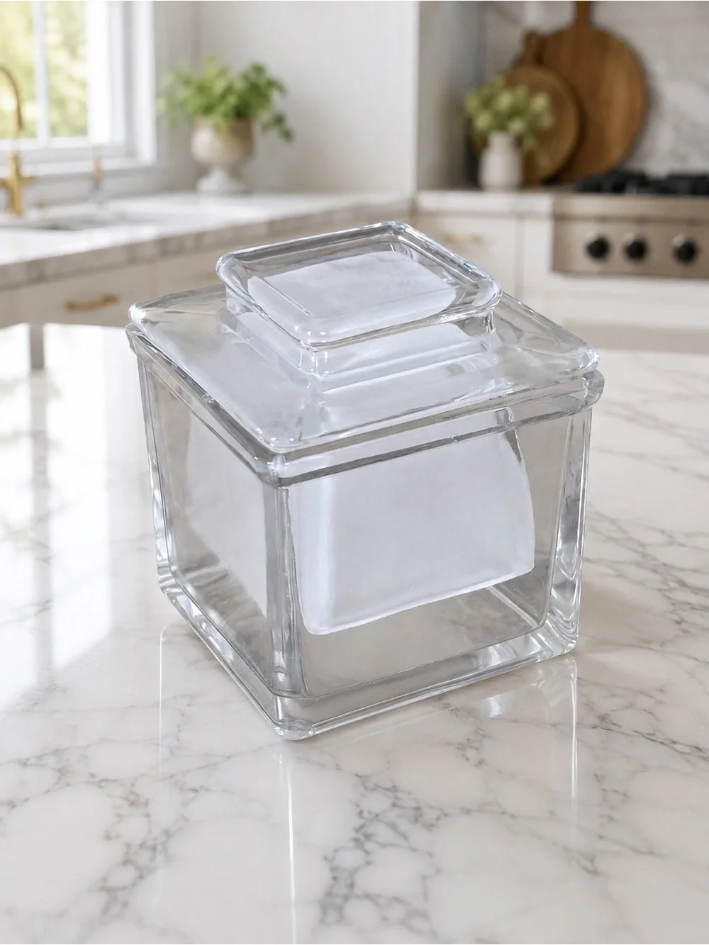 Vintage Clear Frosted Glass French Butter Bell Crock Square With Lid Dish